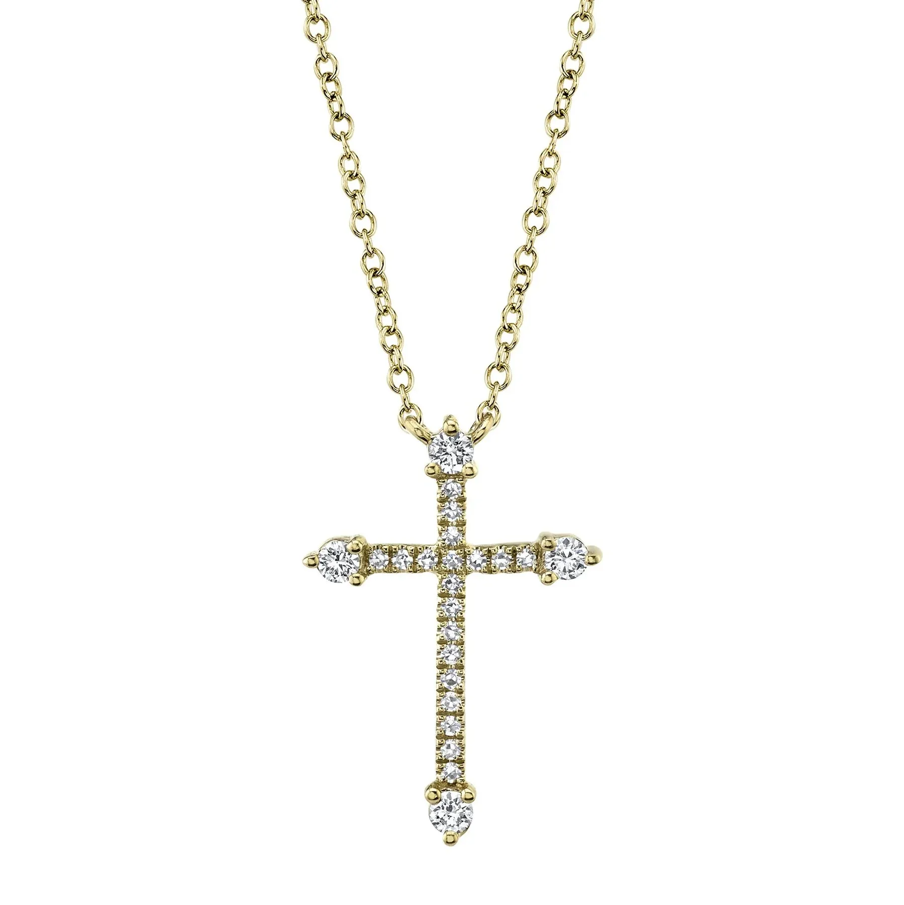 14K Gold 0.17 Carat Total Weight Diamond Cross Pendant Necklace