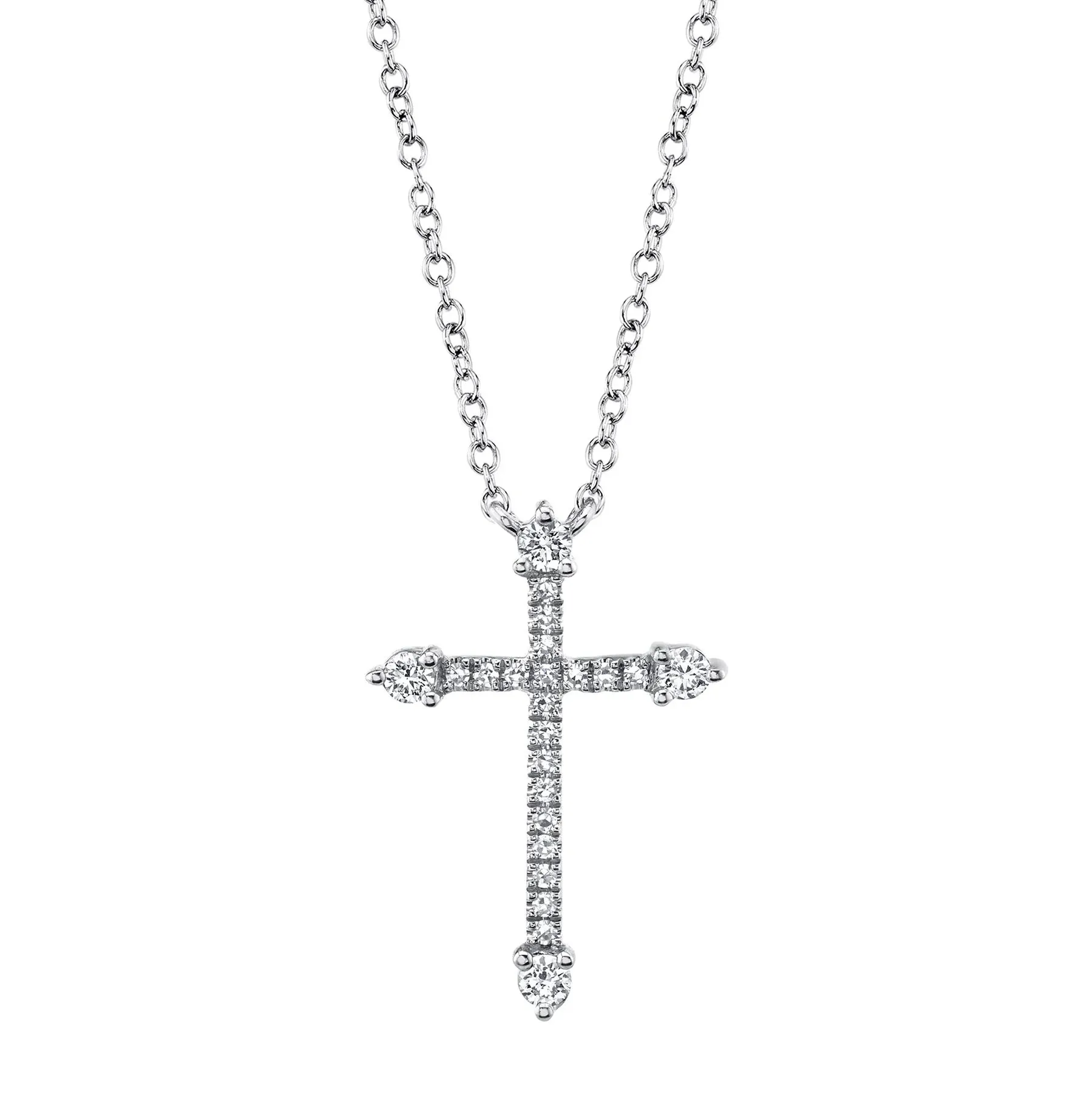14K Gold 0.17 Carat Total Weight Diamond Cross Pendant Necklace