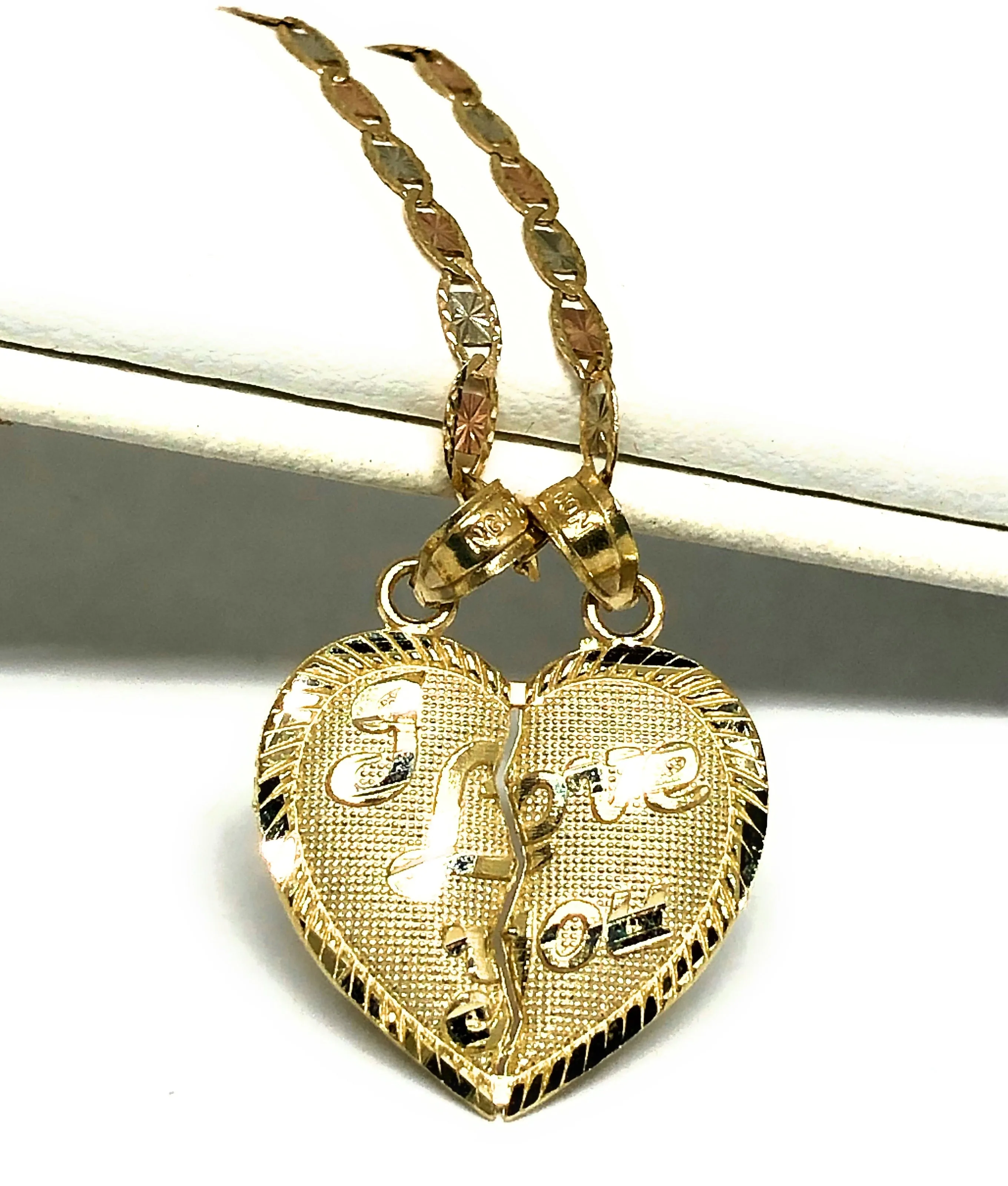 14k Solid Gold Yellow Gold “I LOVE YOU Heart Split Pendant