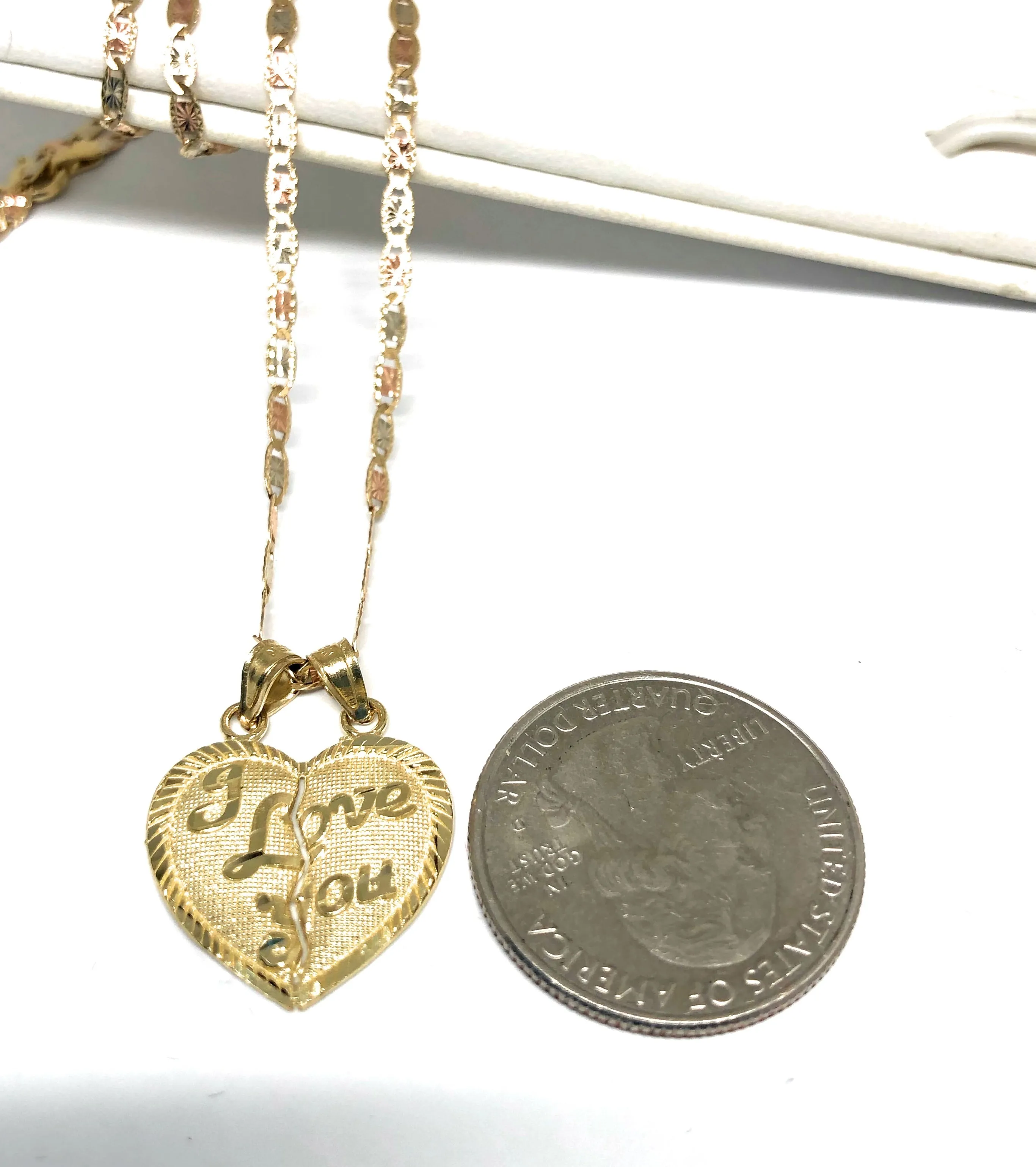 14k Solid Gold Yellow Gold “I LOVE YOU Heart Split Pendant