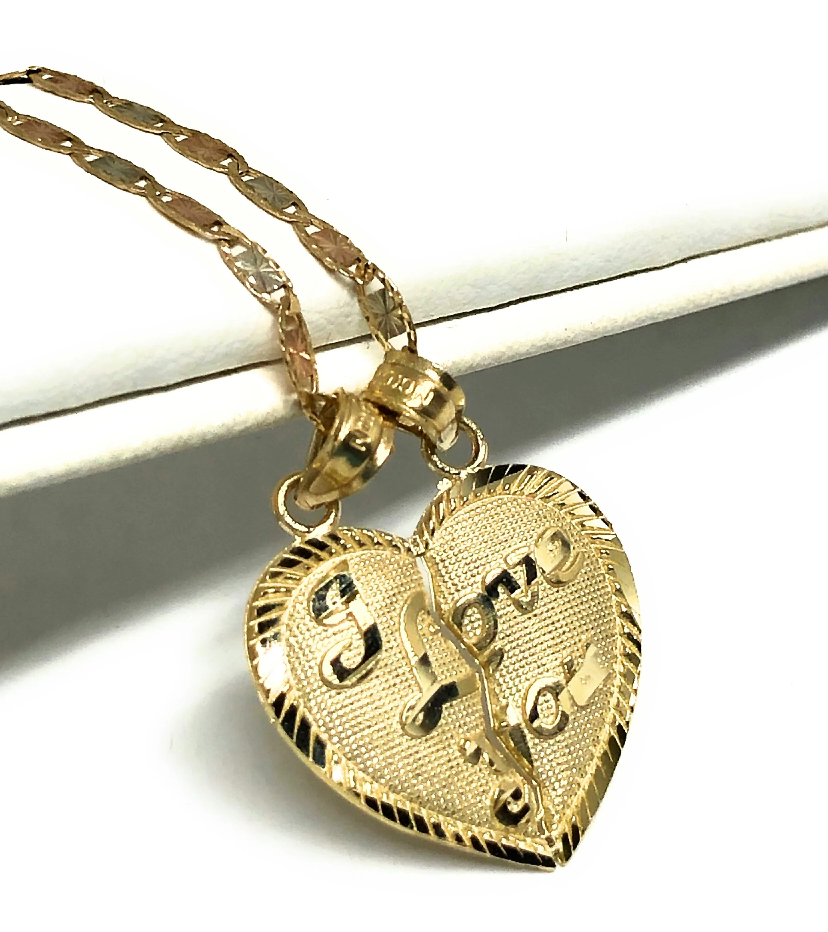 14k Solid Gold Yellow Gold “I LOVE YOU Heart Split Pendant