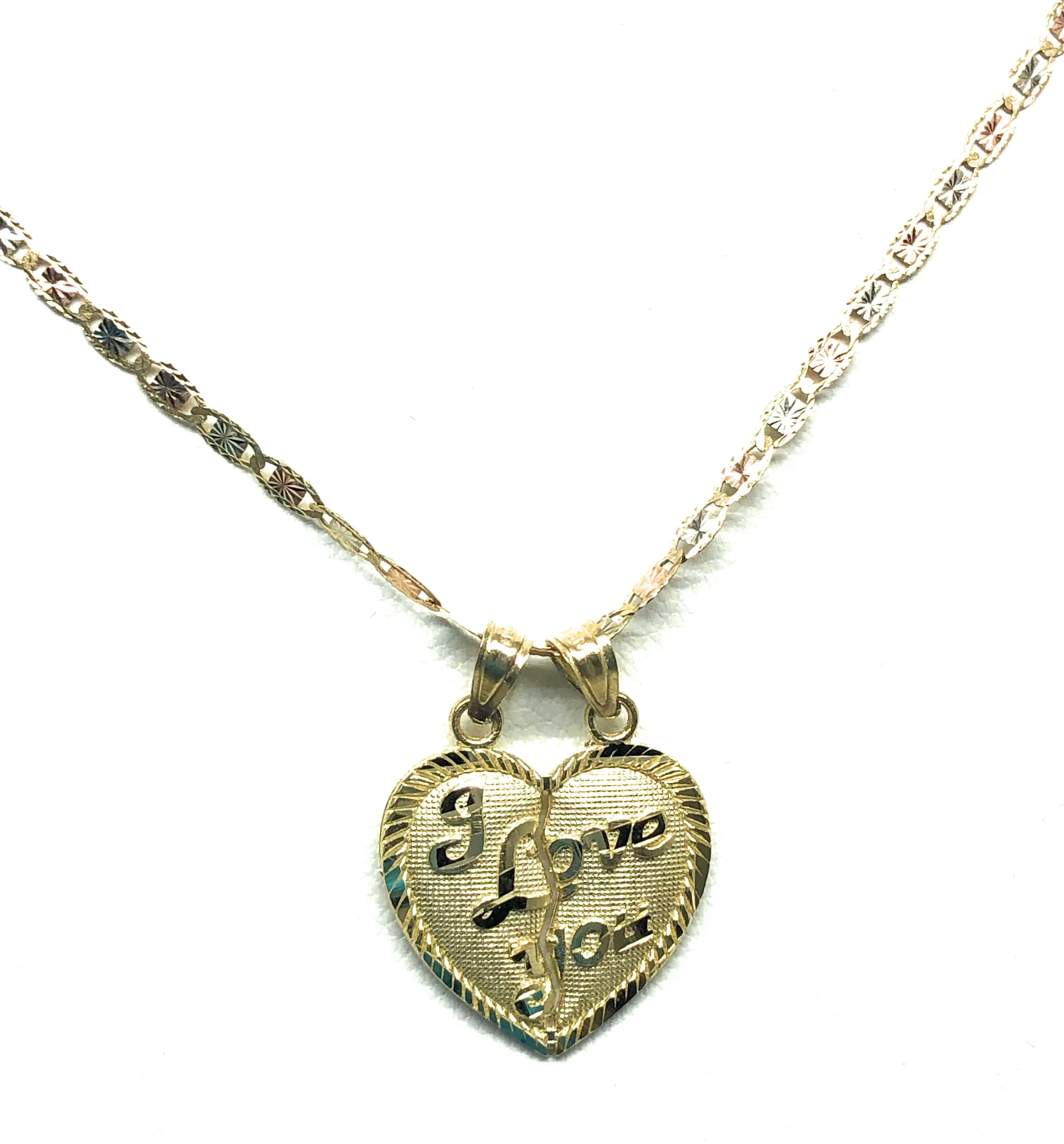 14k Solid Gold Yellow Gold “I LOVE YOU Heart Split Pendant