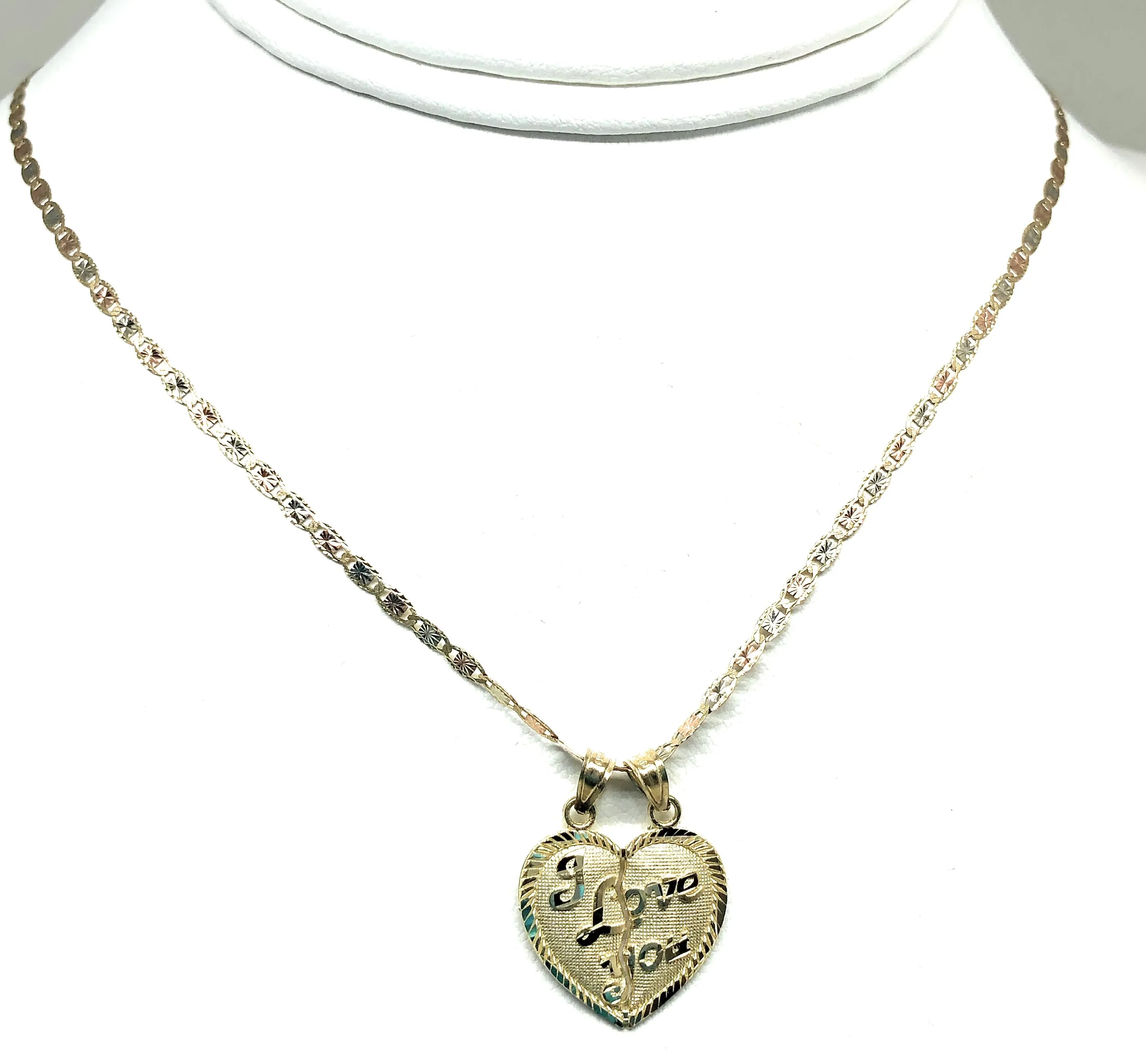 14k Solid Gold Yellow Gold “I LOVE YOU Heart Split Pendant