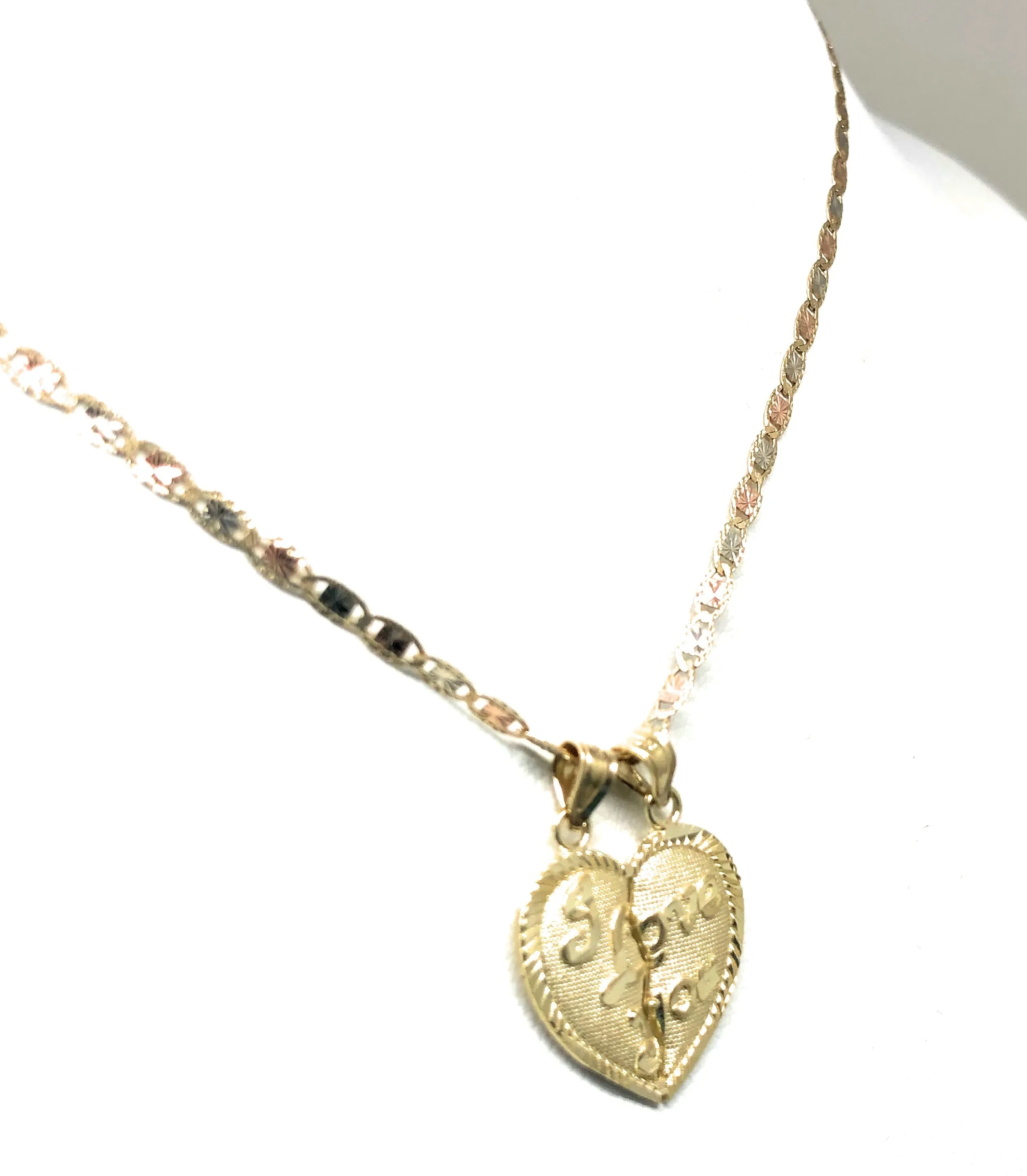14k Solid Gold Yellow Gold “I LOVE YOU Heart Split Pendant