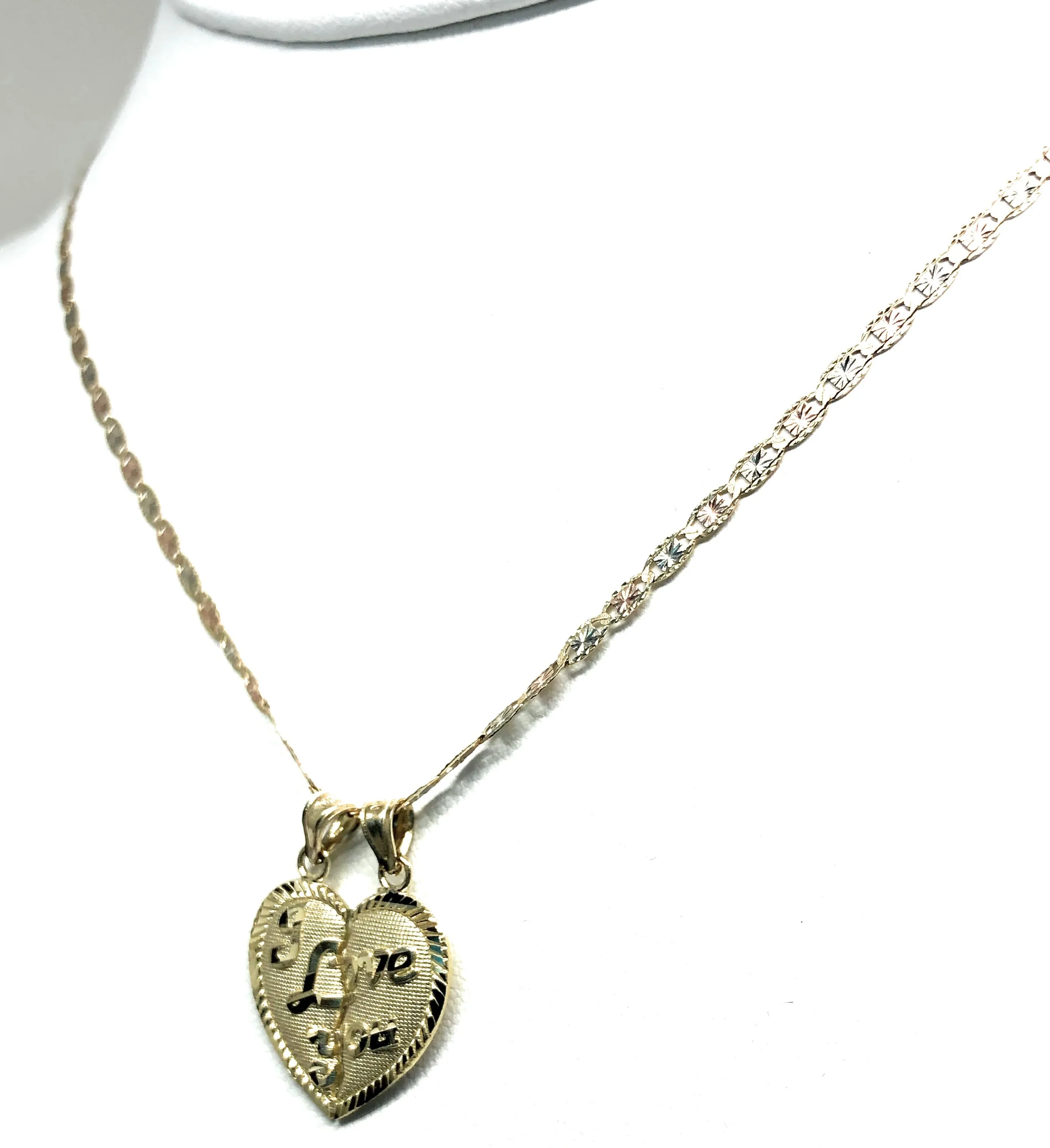 14k Solid Gold Yellow Gold “I LOVE YOU Heart Split Pendant
