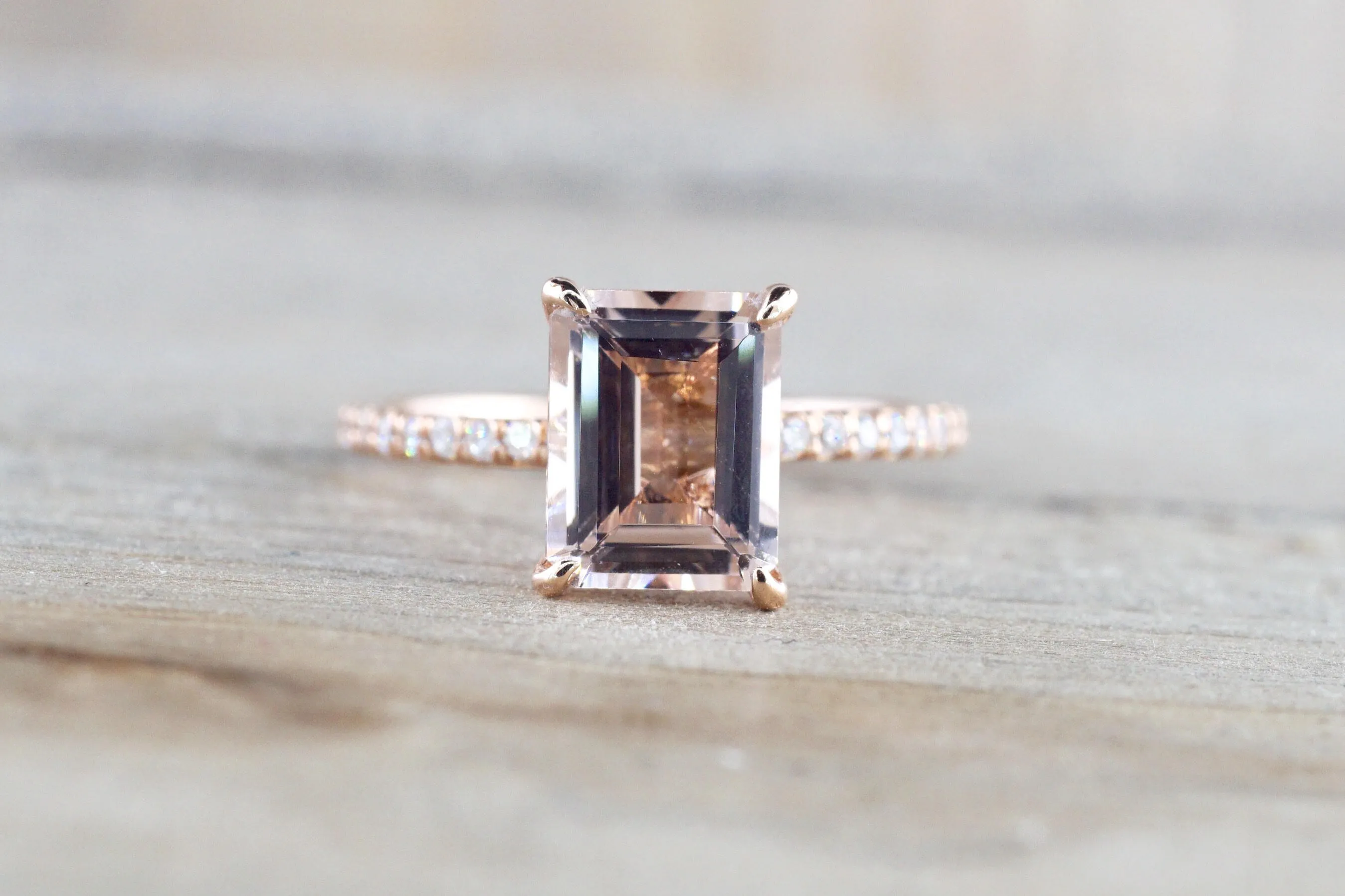 Emerald Cut Morganite Diamond Ring