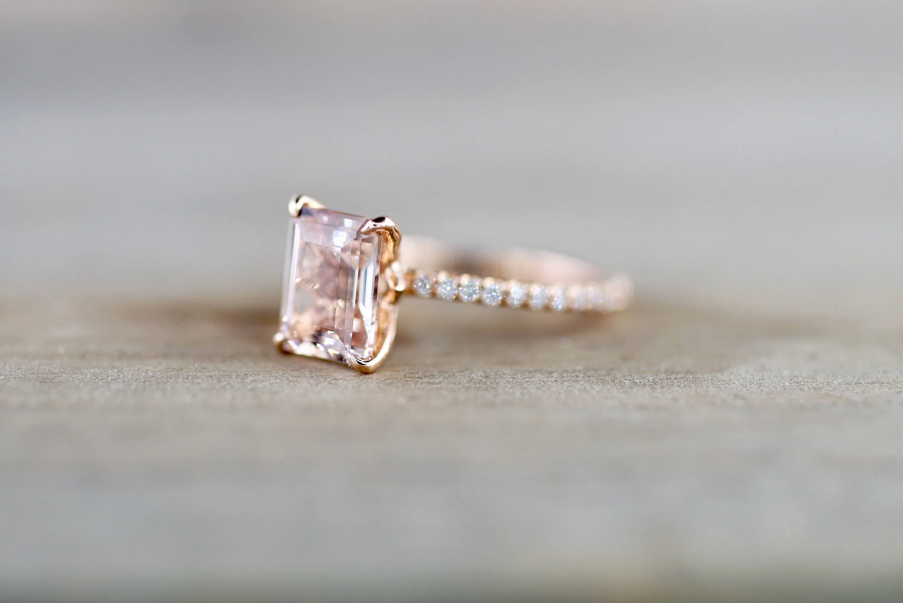 Emerald Cut Morganite Diamond Ring