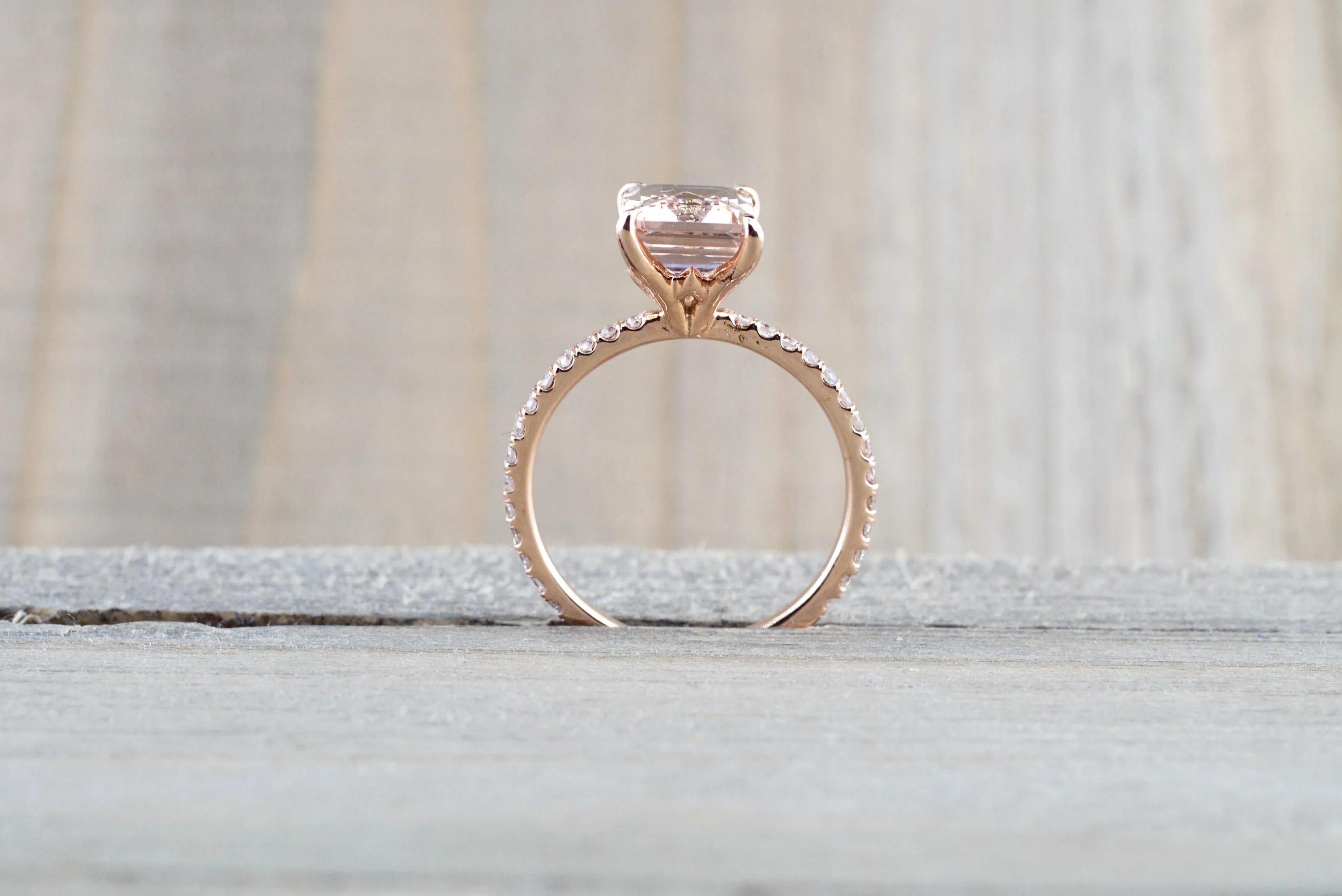 Emerald Cut Morganite Diamond Ring