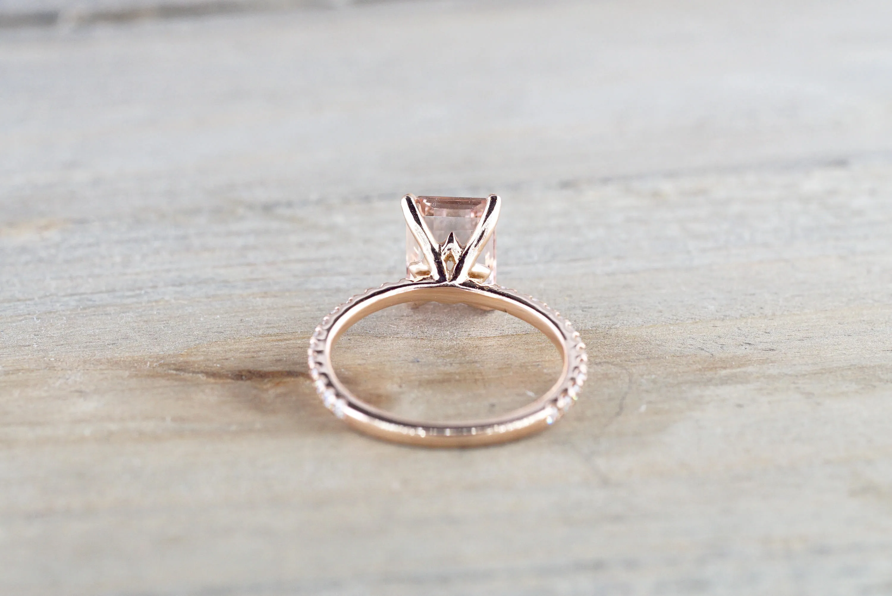 Emerald Cut Morganite Diamond Ring