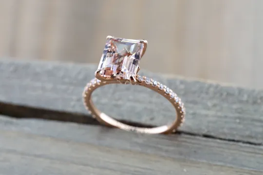 Emerald Cut Morganite Diamond Ring