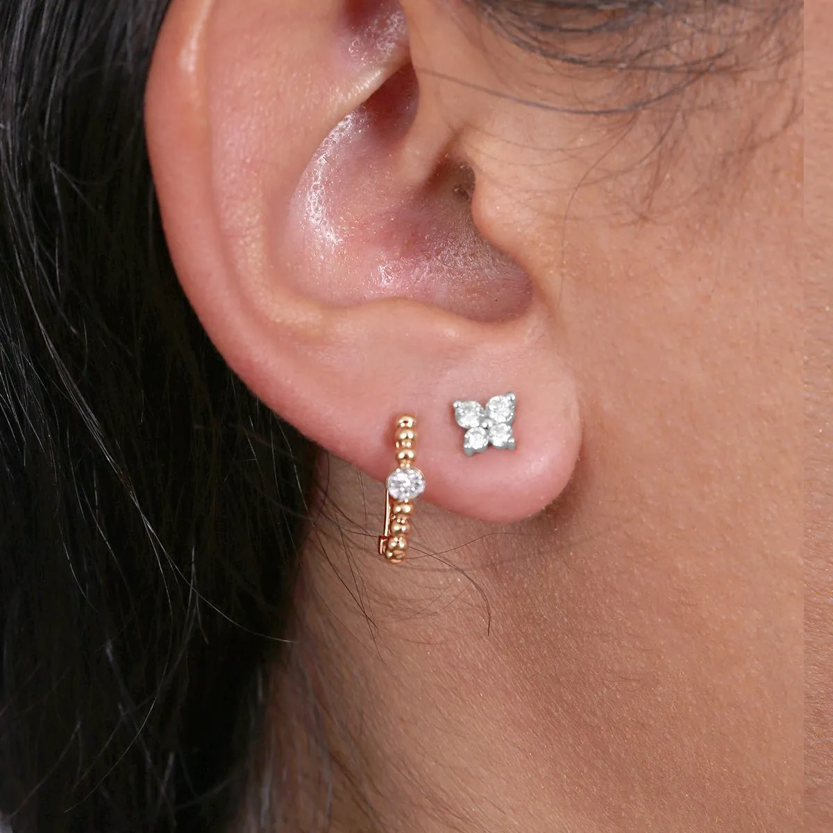 Linea - Nature Inspired Diamond Stud Earring in Solid Gold