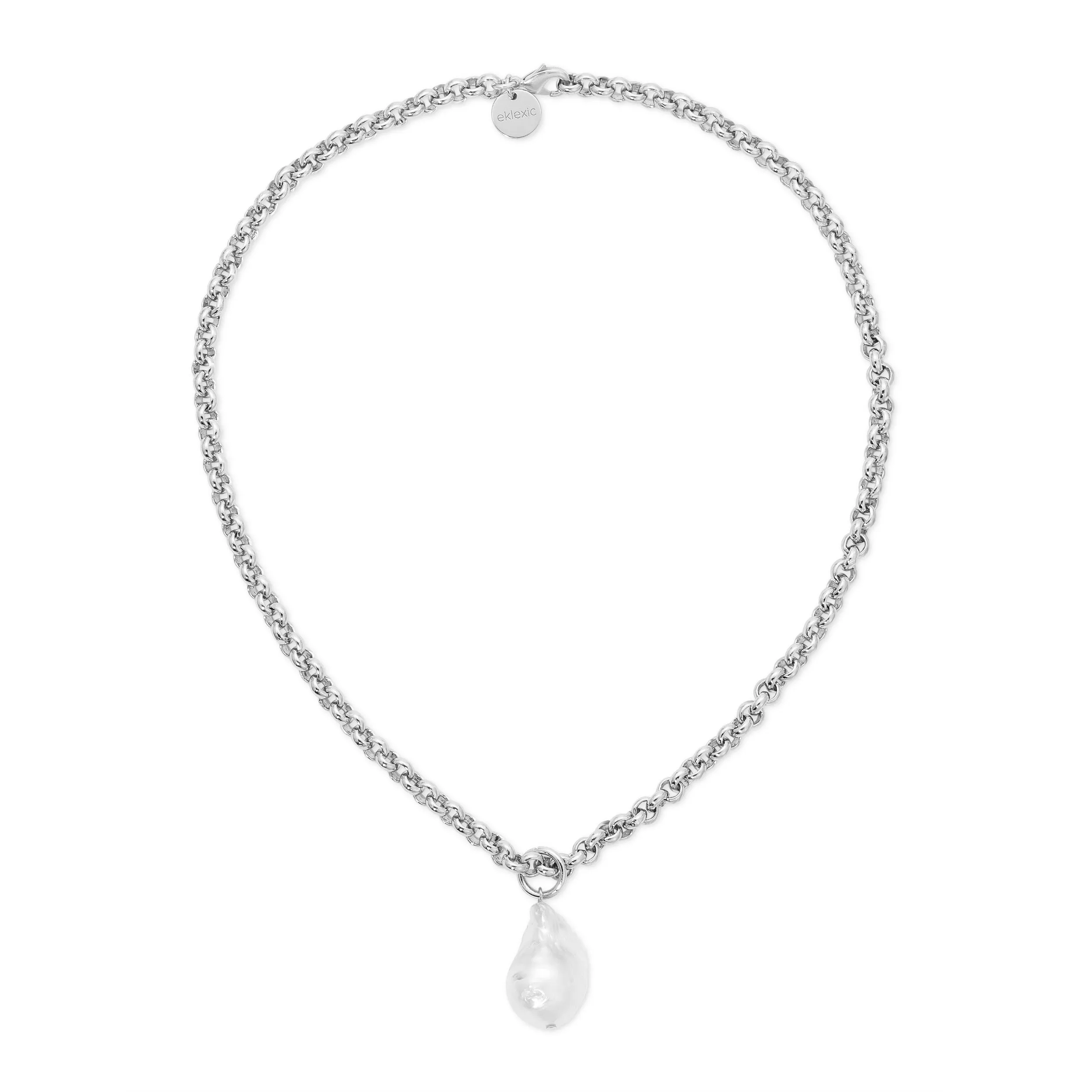 Micro Royal Chain with XL Baroque Pearl Pendant Necklace by eklexic
